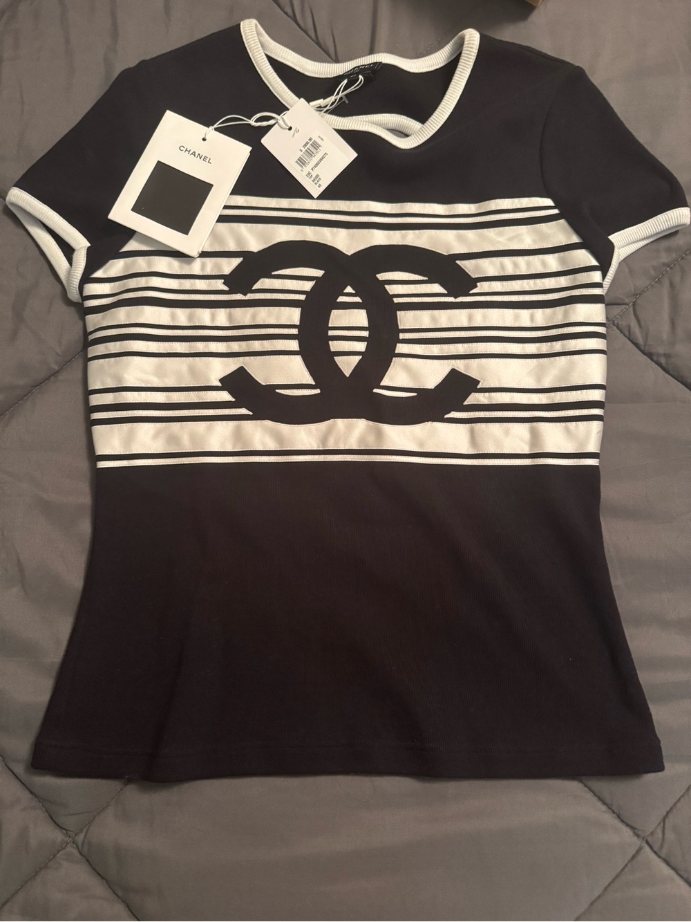 CHANEL 2023 Cruise Black & White Cotton Backless Top